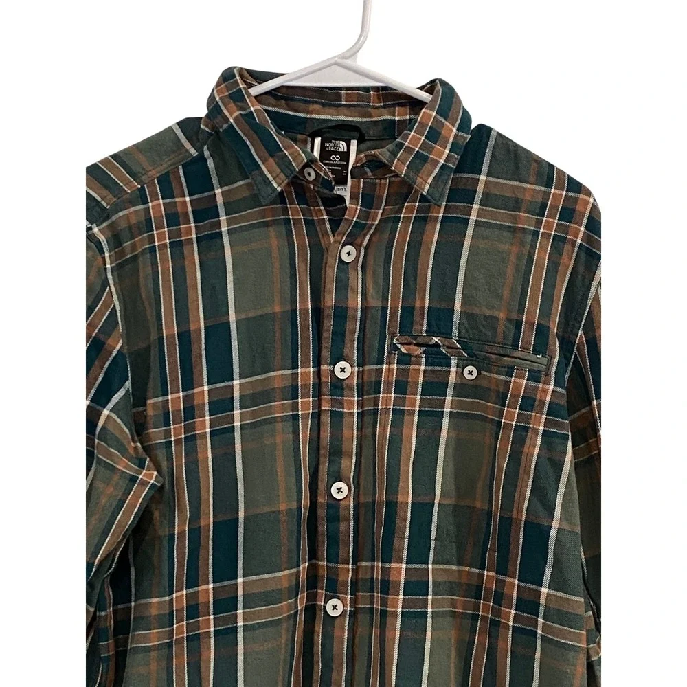 The North Face Mens Medium Plaid Flannel‎ Shirt Green Brown Gorpcore Hiking